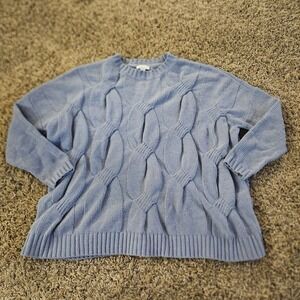 J. Jill Chenille Cable Knit Sweater Light Blue Womens Size Small Petite PS